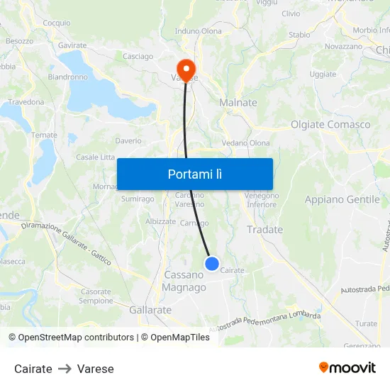 Cairate to Varese map