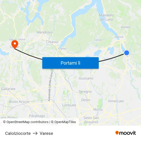 Calolziocorte to Varese map