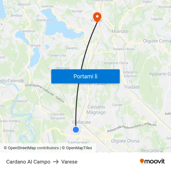 Cardano Al Campo to Varese map