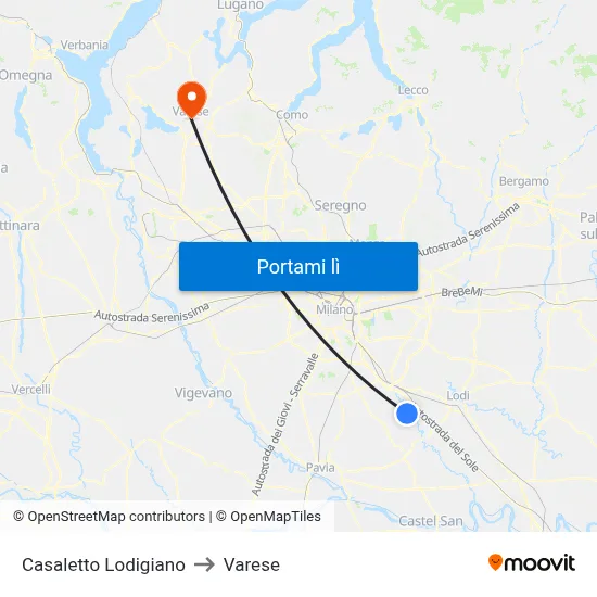 Casaletto Lodigiano to Varese map