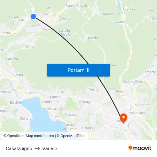Casalzuigno to Varese map