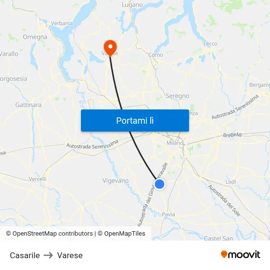 Casarile to Varese map