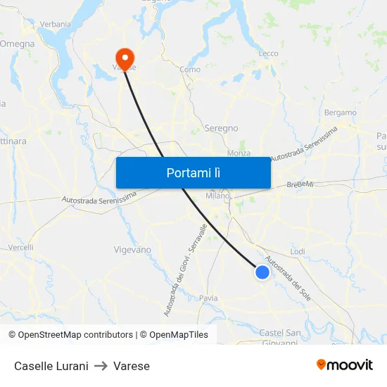 Caselle Lurani to Varese map