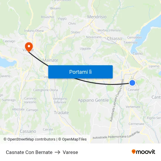 Casnate Con Bernate to Varese map