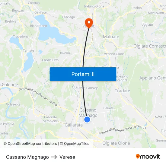 Cassano Magnago to Varese map