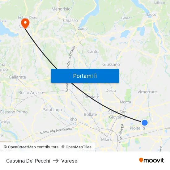Cassina De' Pecchi to Varese map