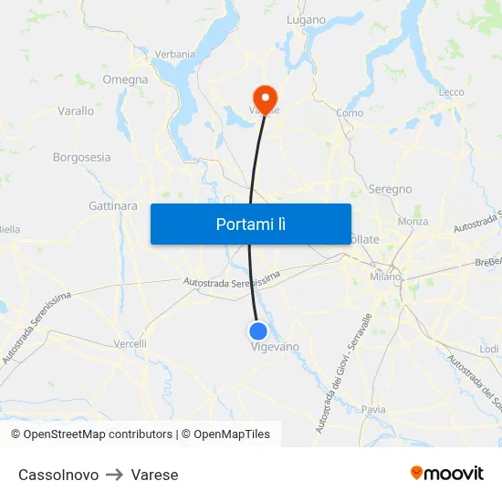 Cassolnovo to Varese map