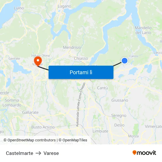 Castelmarte to Varese map