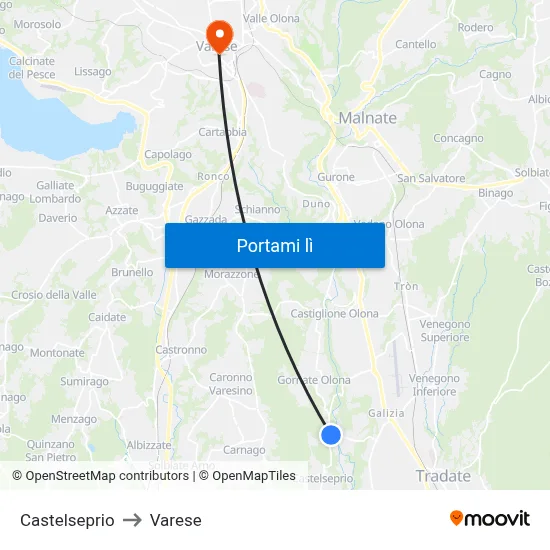 Castelseprio to Varese map
