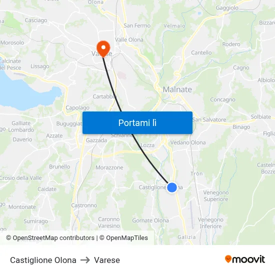 Castiglione Olona to Varese map