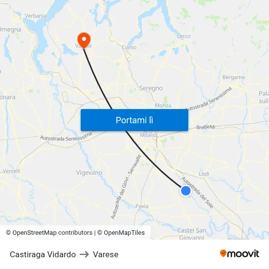 Castiraga Vidardo to Varese map