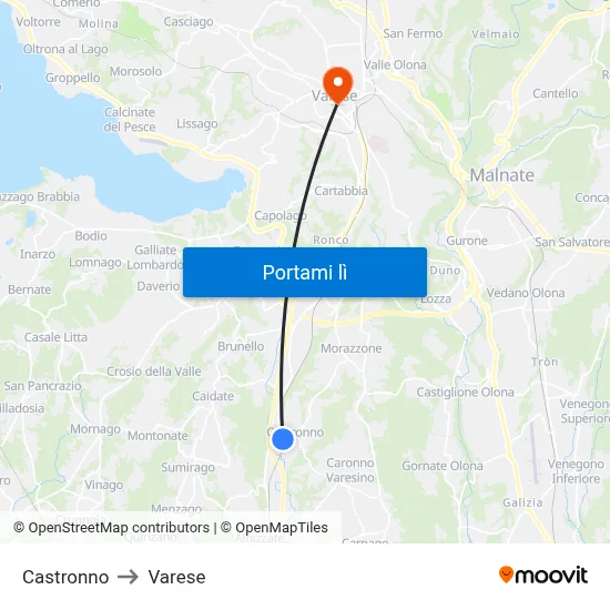 Castronno to Varese map