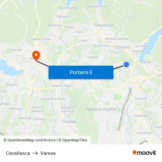 Cavallasca to Varese map