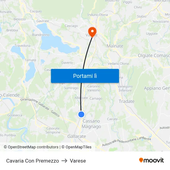 Cavaria Con Premezzo to Varese map