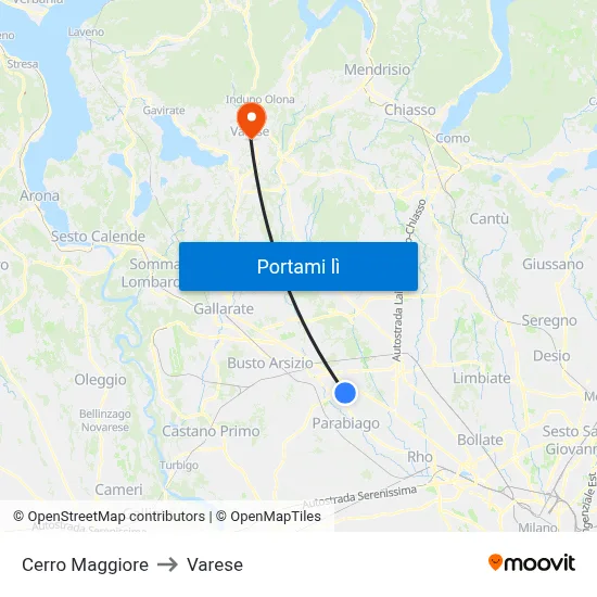 Cerro Maggiore to Varese map
