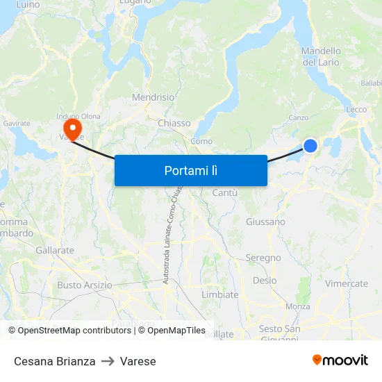 Cesana Brianza to Varese map