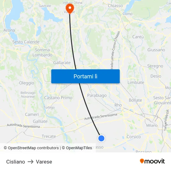 Cisliano to Varese map