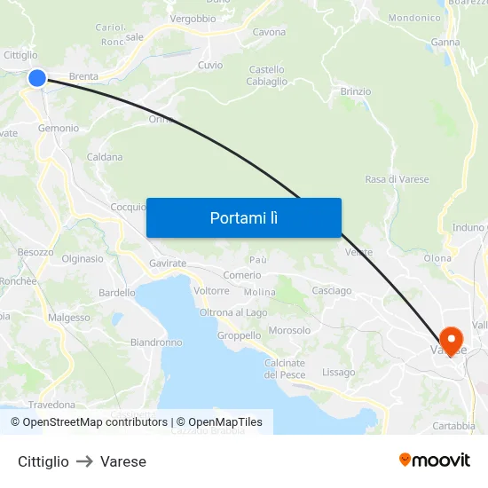 Cittiglio to Varese map