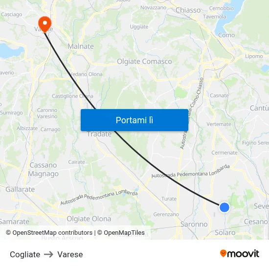 Cogliate to Varese map
