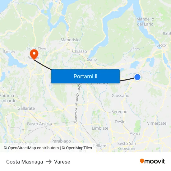 Costa Masnaga to Varese map