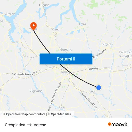 Crespiatica to Varese map