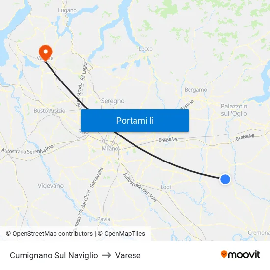 Cumignano Sul Naviglio to Varese map