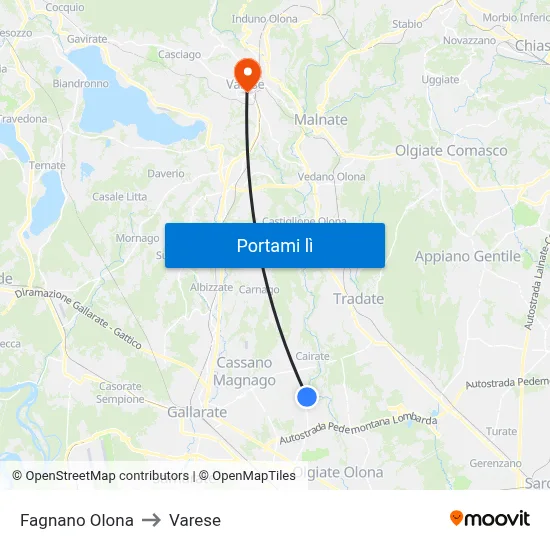 Fagnano Olona to Varese map