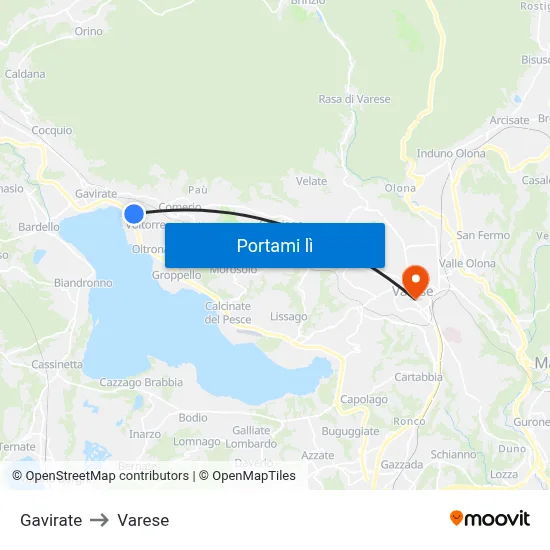 Gavirate to Varese map