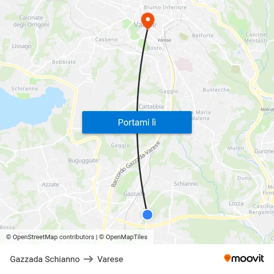 Gazzada Schianno to Varese map
