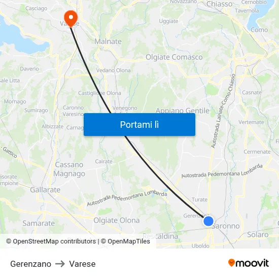 Gerenzano to Varese map