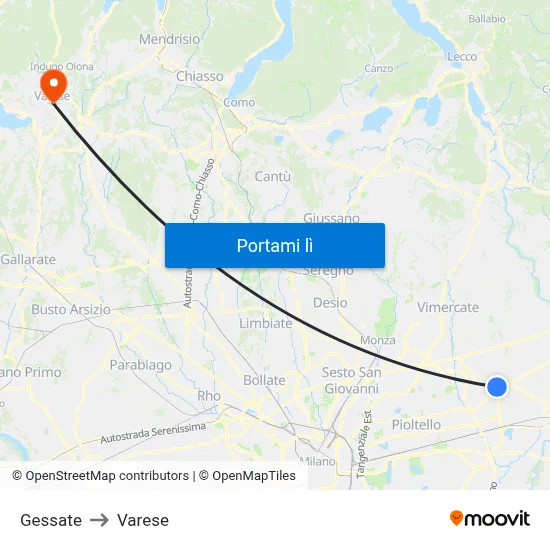 Gessate to Varese map