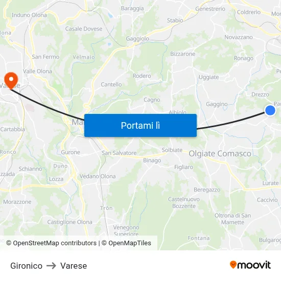 Gironico to Varese map
