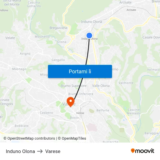 Induno Olona to Varese map