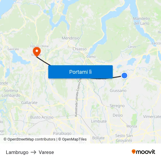 Lambrugo to Varese map
