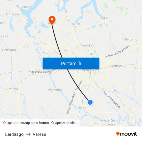 Lardirago to Varese map