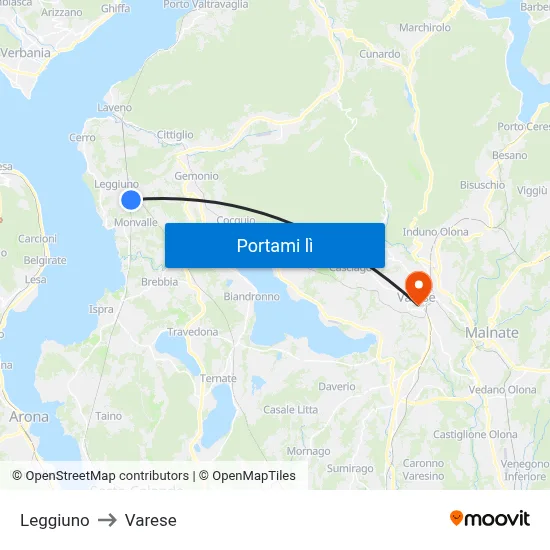 Leggiuno to Varese map