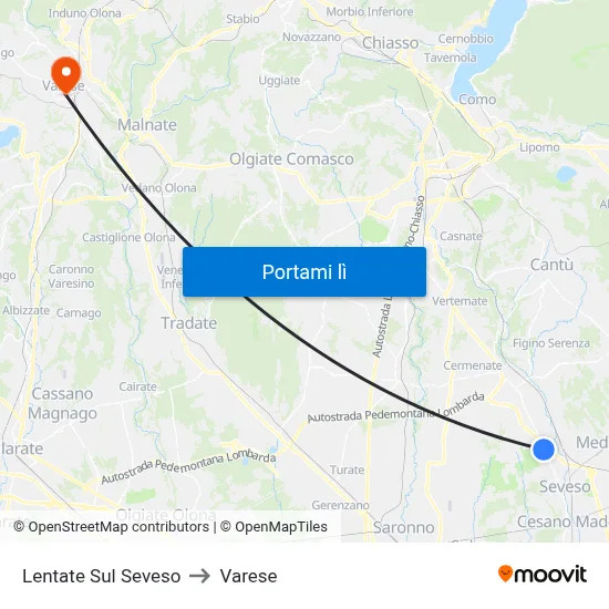 Lentate Sul Seveso to Varese map