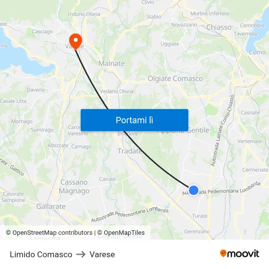 Limido Comasco to Varese map