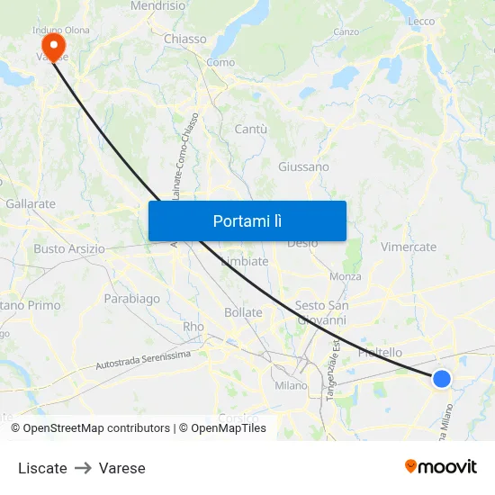 Liscate to Varese map