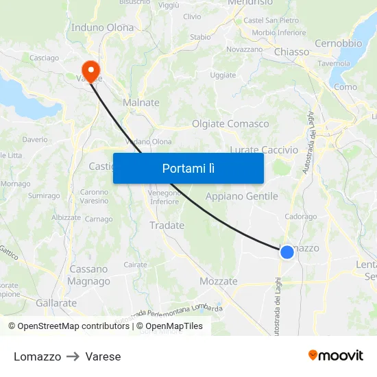 Lomazzo to Varese map