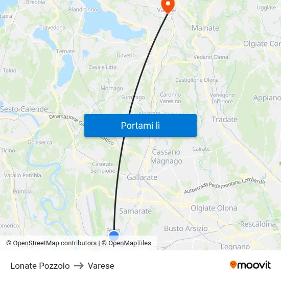 Lonate Pozzolo to Varese map