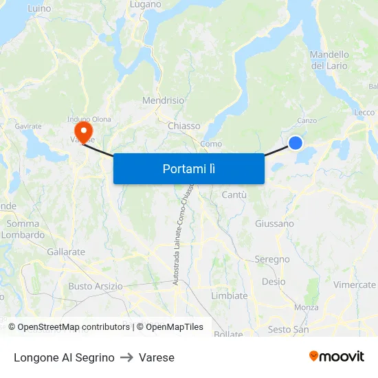 Longone Al Segrino to Varese map