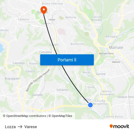 Lozza to Varese map