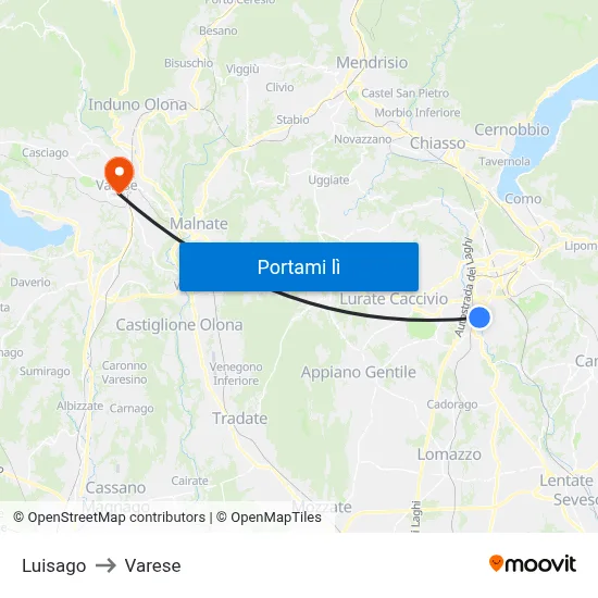 Luisago to Varese map