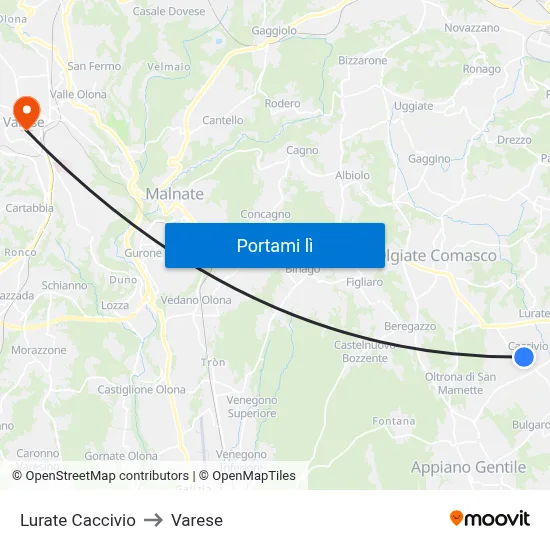 Lurate Caccivio to Varese map