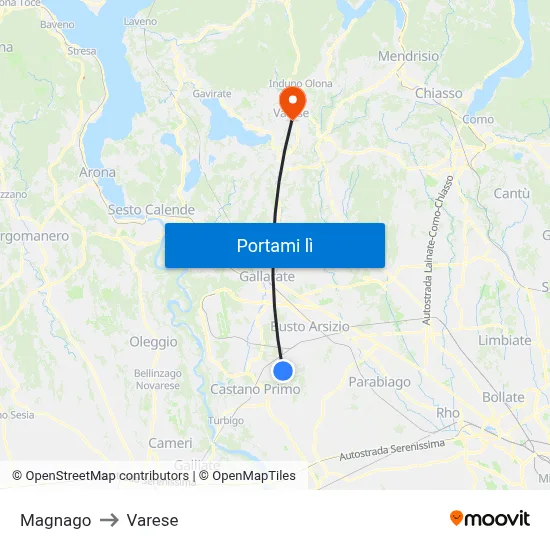 Magnago to Varese map