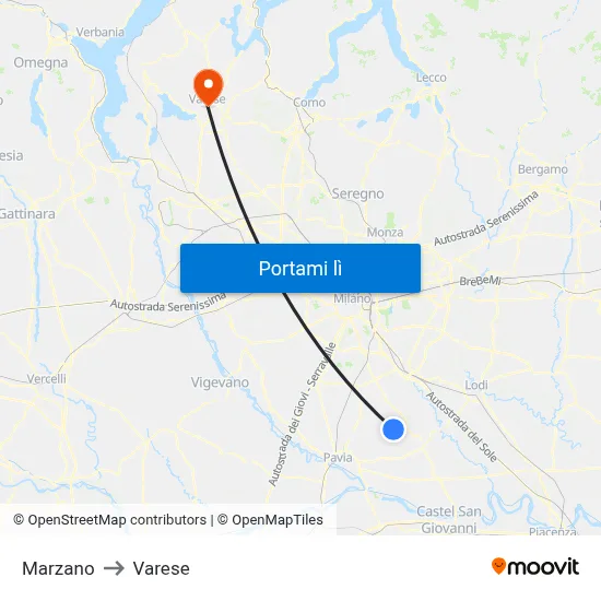 Marzano to Varese map