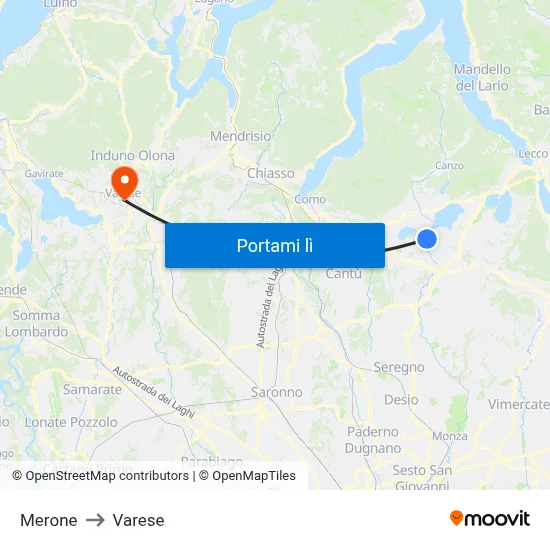 Merone to Varese map