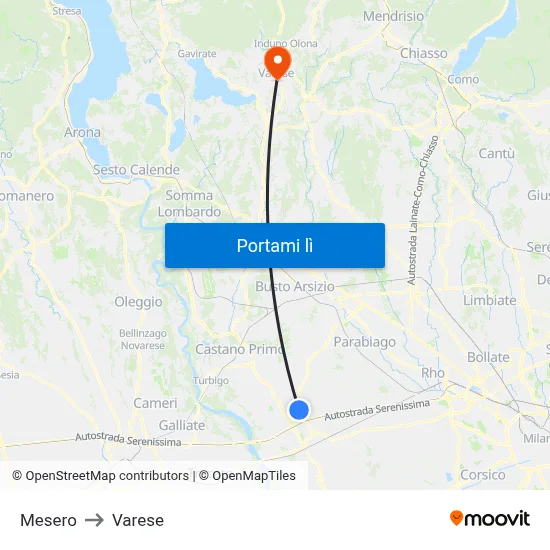 Mesero to Varese map