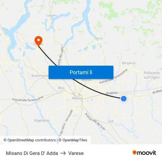 Misano Di Gera D' Adda to Varese map